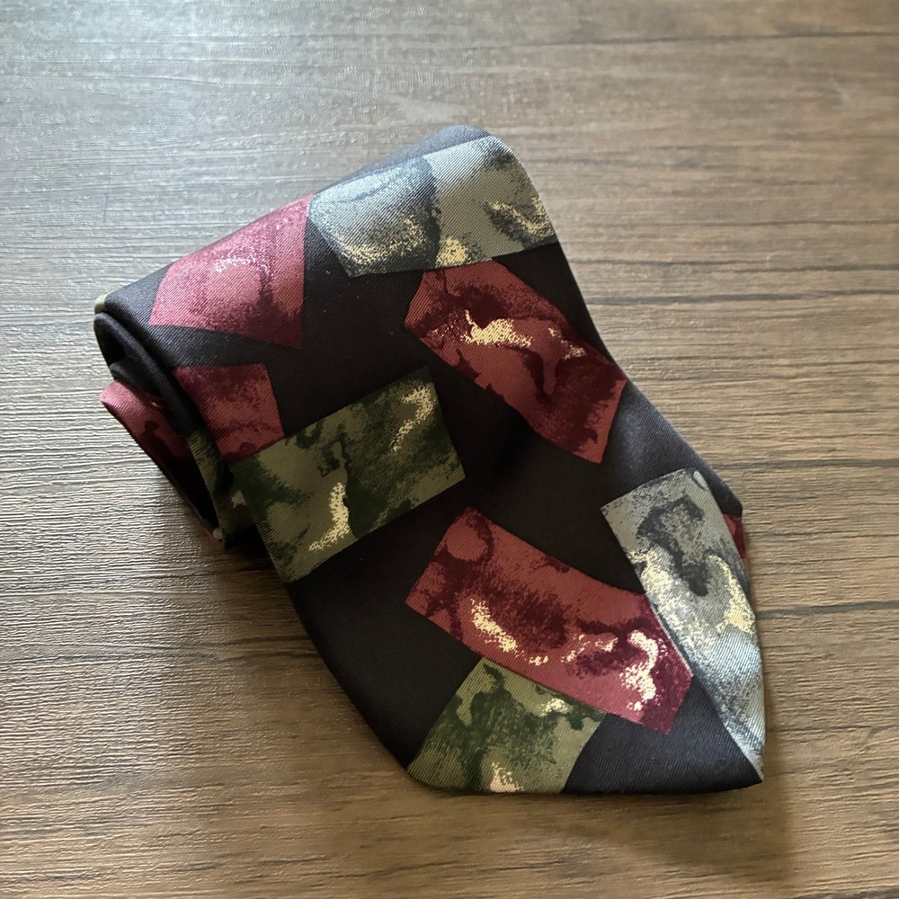 Clubfellow Abstract Geometric Silk Necktie OS Multicolor Mens Made in USA